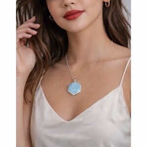 Hexagonal Milky Opalite Pendant Necklace